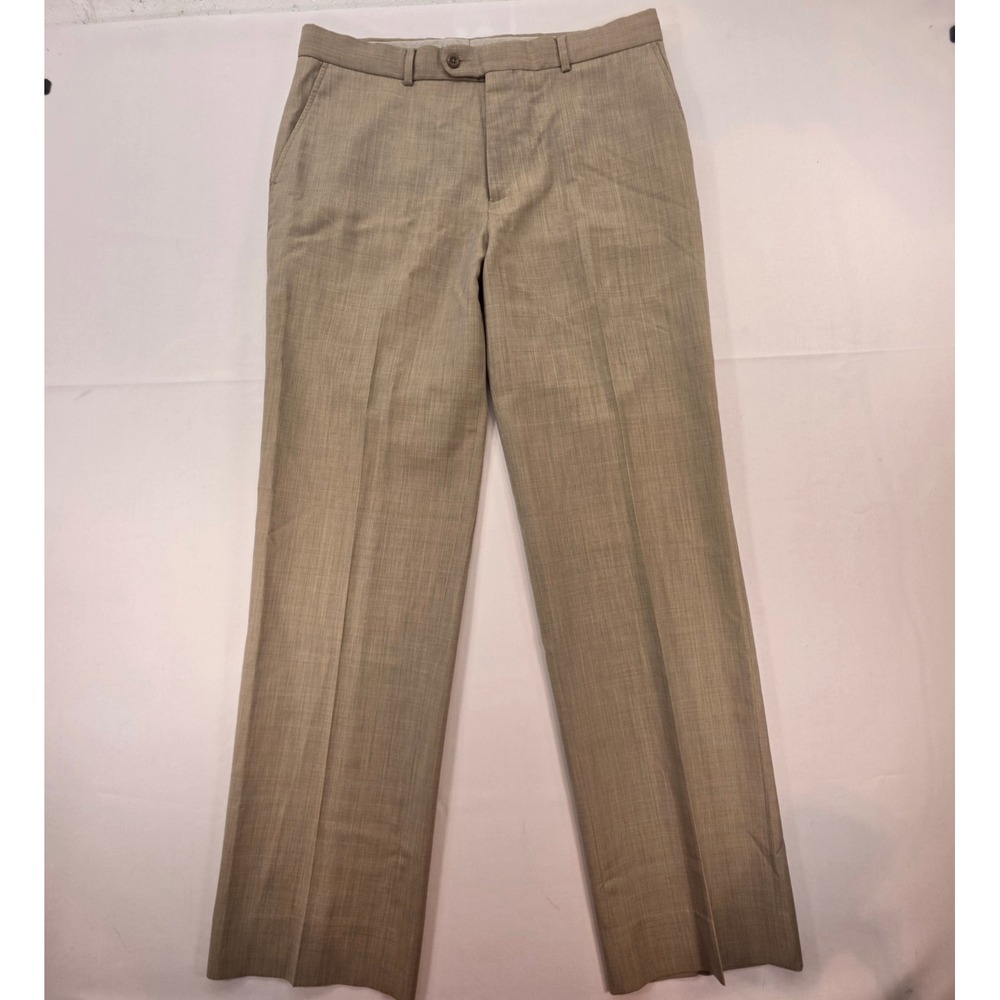 Linea Naturale Mens 35x33 Tan Wool Flat Front Dress Pants Trousers